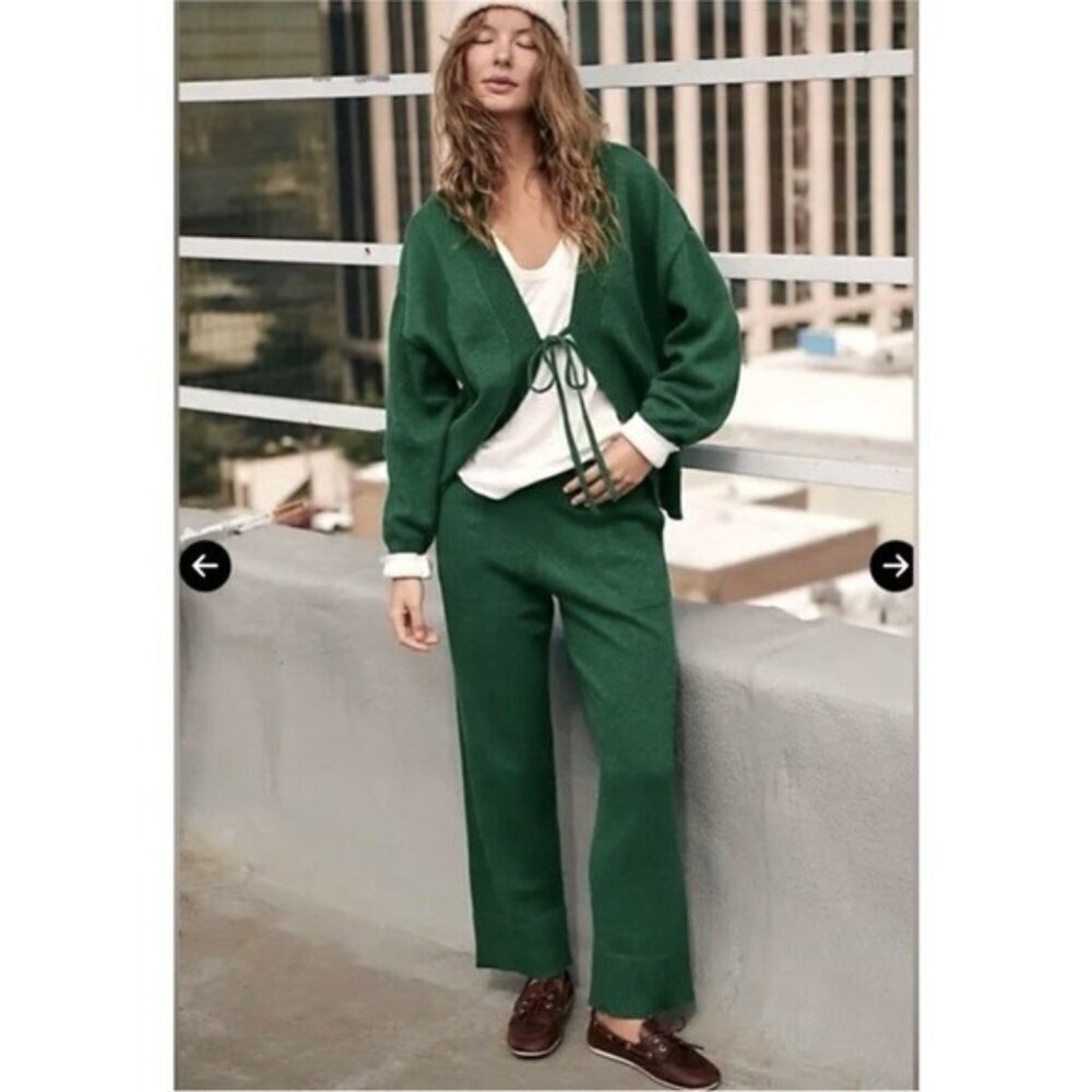 Free People‎ Beach Solar Women's Cardigan Pants Size L Pine Green Elastic Waist